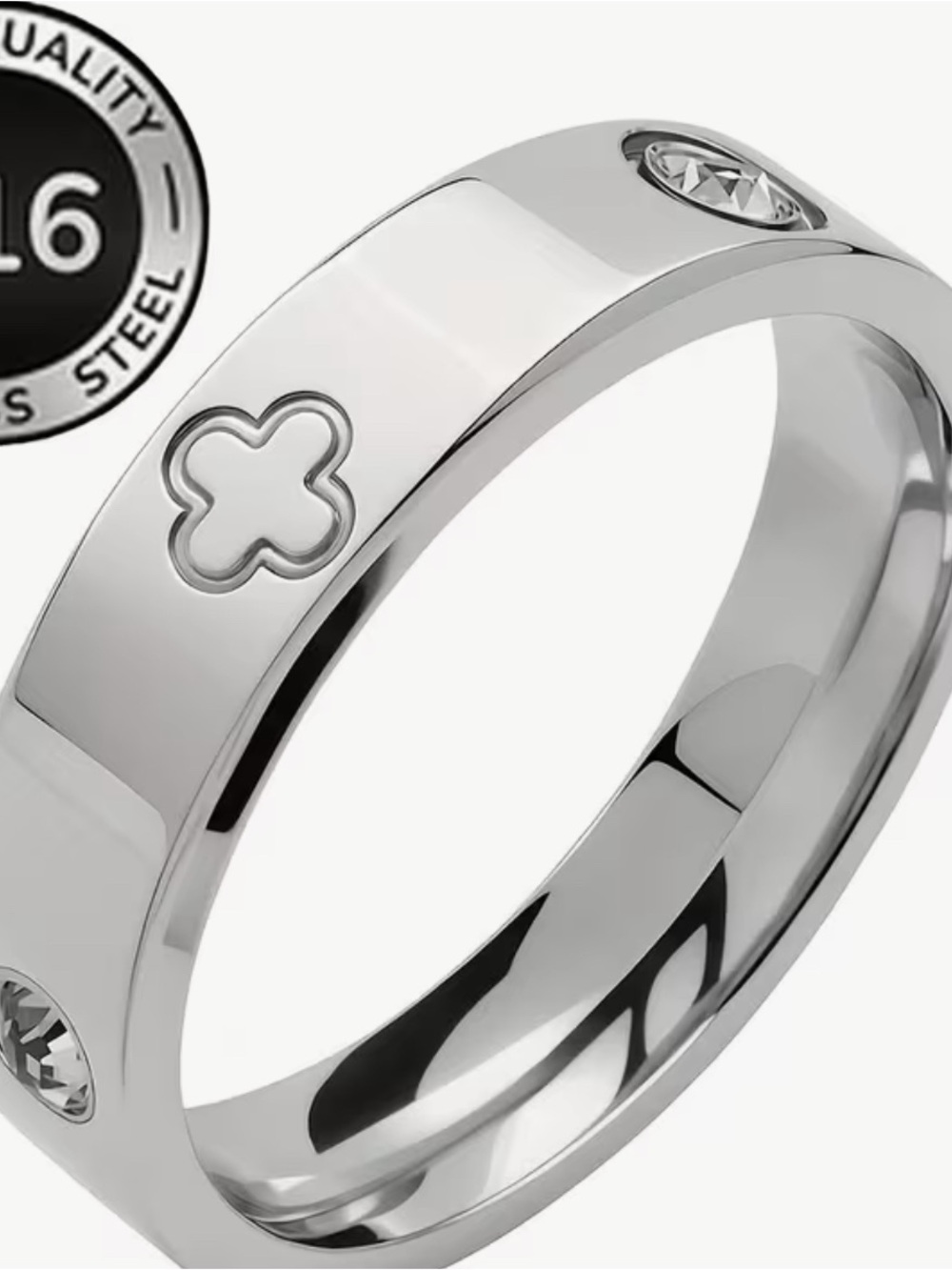 Unisex Silver Stainless Steel Ring with Clover and CZ Accents Sz 8 NWT